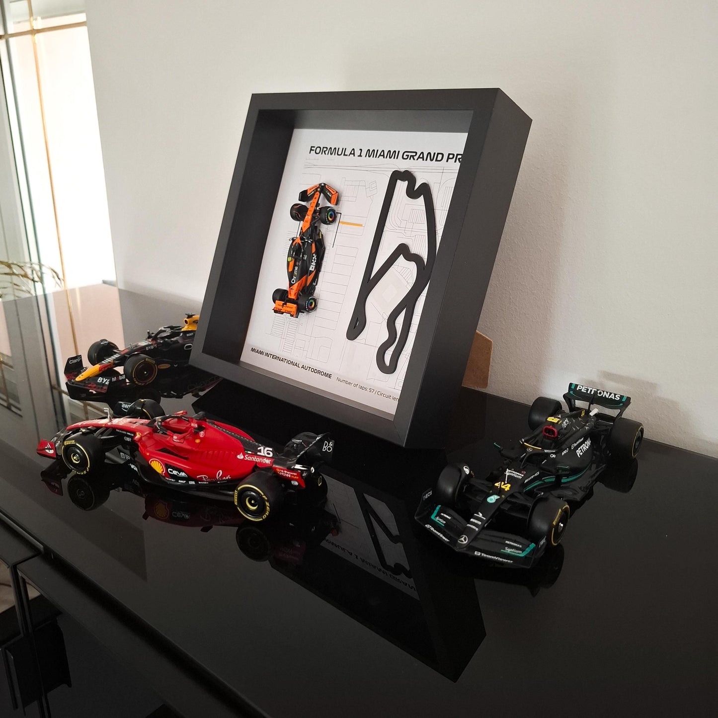 Miami F1 Framed 3D Art: Plexiglass 3D Track with Formula One Car Model
