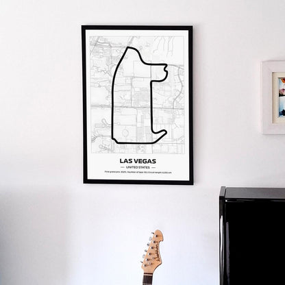 Framed F1 Las Vegas Circuit Poster: Minimalist Motorsport Art (50x70cm)
