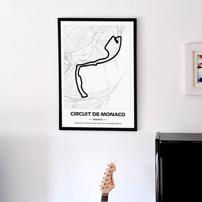 Framed Monaco F1 Track Poster: Minimalist Grand Prix Circuit Art (50x70cm)