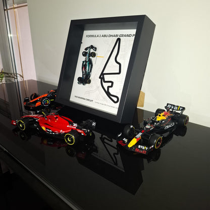 F1 Yas Marina - Abu Dhabi Framed 3D Art: Plexiglass 3D Track with Formula One Car Model