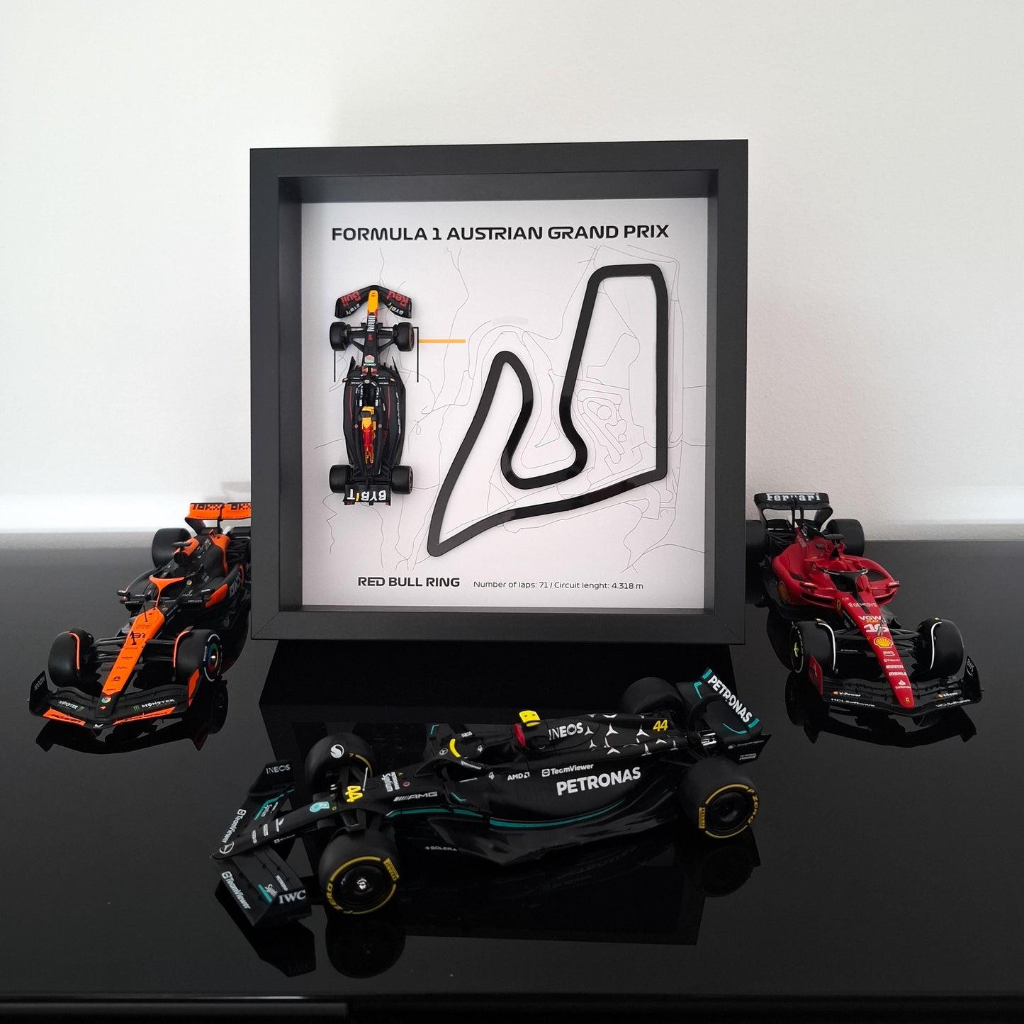 Red Bull Ring F1 Framed Art: Plexiglass 3D Track with Formula One Car Model