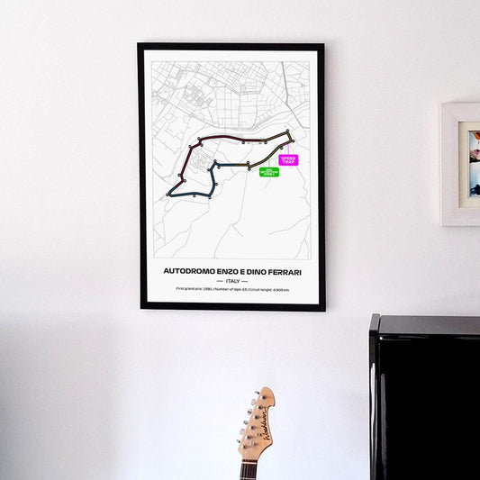 Framed Emilia Romagna F1 Track Poster: 2025 Grand Prix Circuit Map (50x70cm)