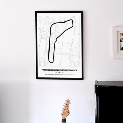 Framed Monza F1 Track Poster: Minimalist Motorsport Art (50x70cm)