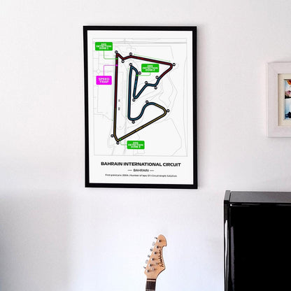 Framed Bahrain Formula 1 Circuit Poster: 2025 Map (50x70cm)