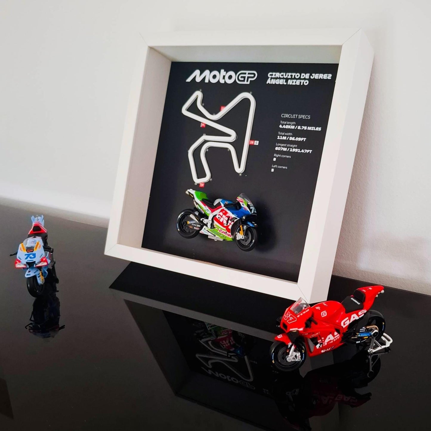 Jerez Moto Circuit 3D Framed Art: Spain Racing Gift with Motorcycle Model