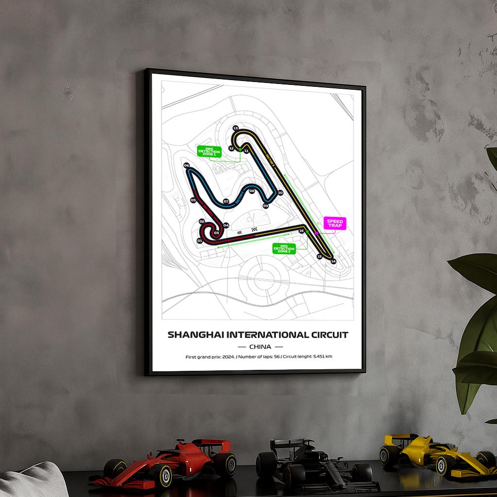 Framed Shanghai F1 Track Poster: 2025 Grand Prix Circuit Map