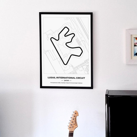 Framed Lusail F1 Track Poster: Minimalist Grand Prix Circuit Art (50x70cm)
