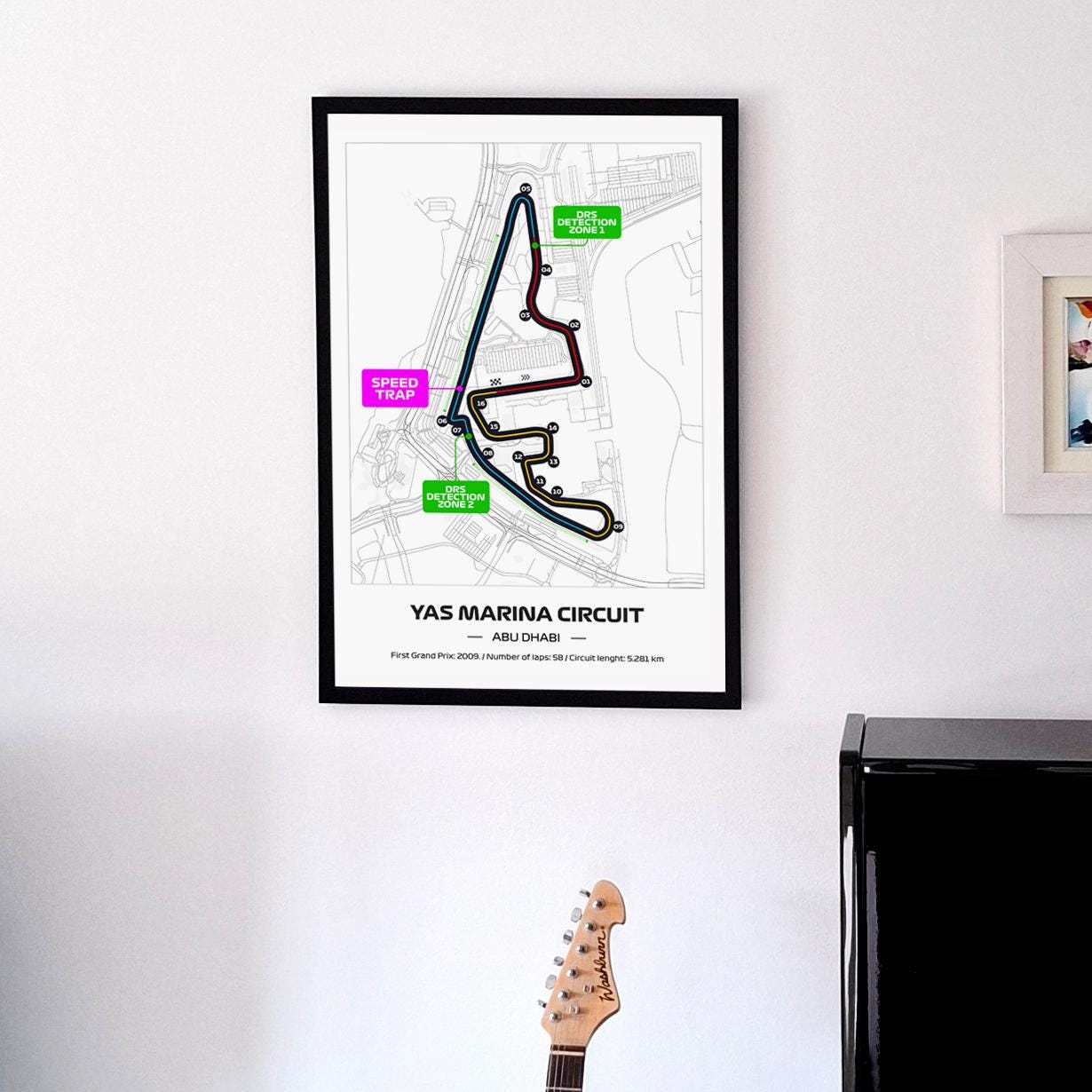 Framed Yas Marina F1 Circuit Poster: 2025 Grand Prix Track Map (50x70cm)