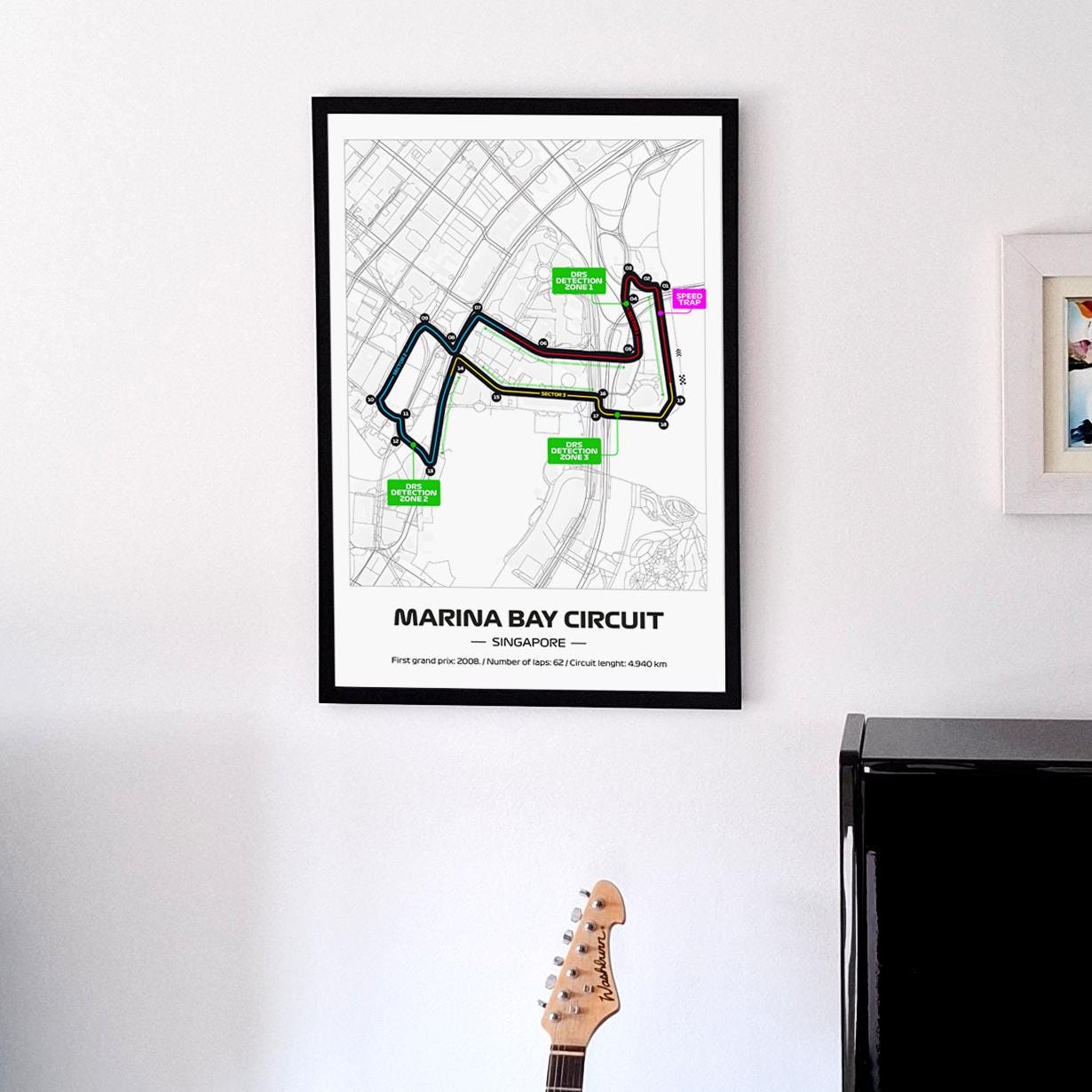 Framed Formula 1 Marina Bay Circuit Poster: Singapore Grand Prix - 50x70cm