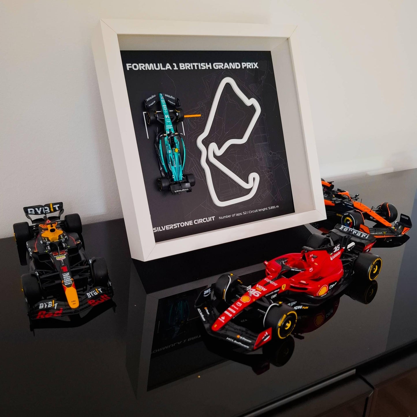 F1 Silverstone Circuit - British Framed Art: Plexiglass 3D Track with Formula One Car Model