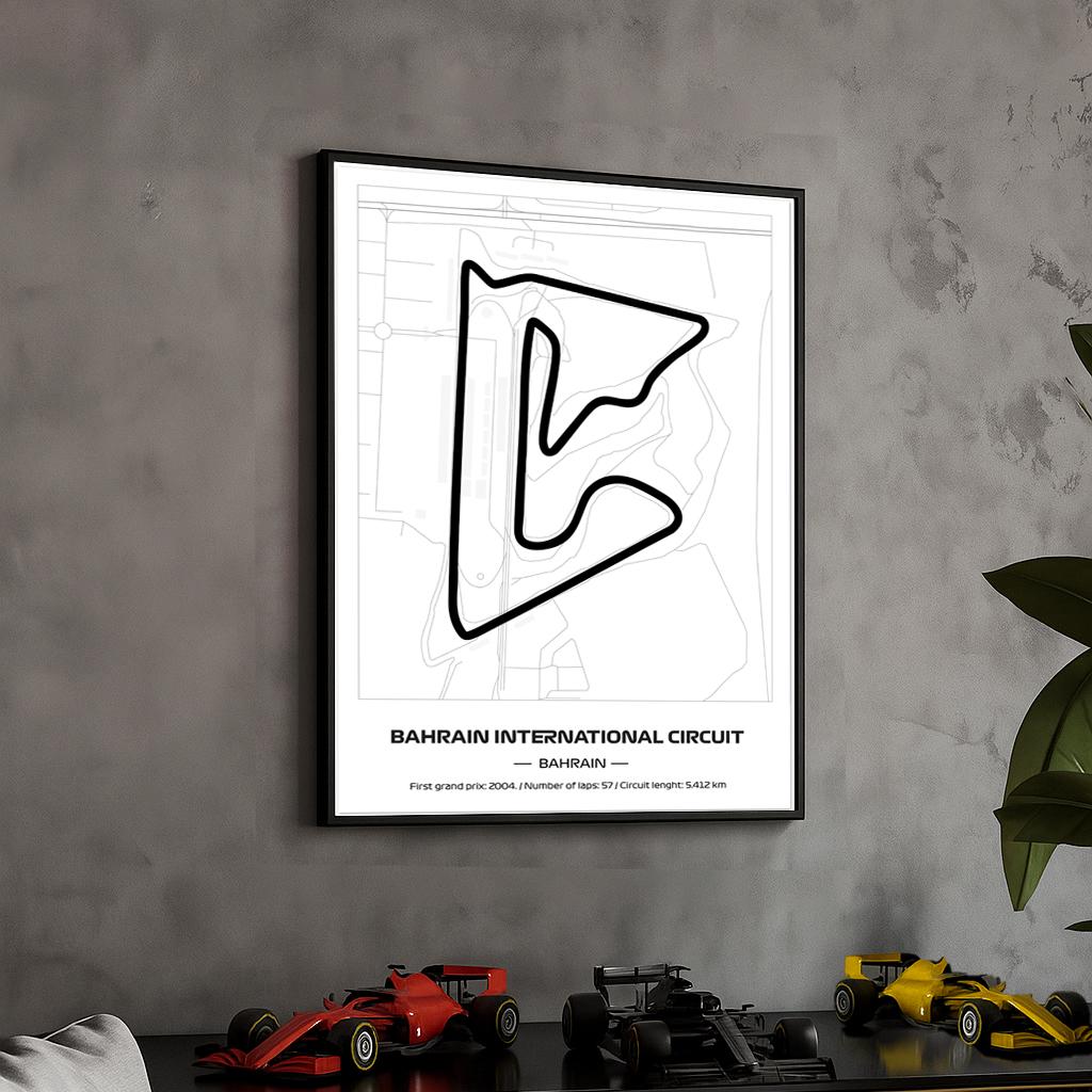 Framed Bahrain Formula 1 Circuit Poster: Minimalist F1 Print (50x70cm)