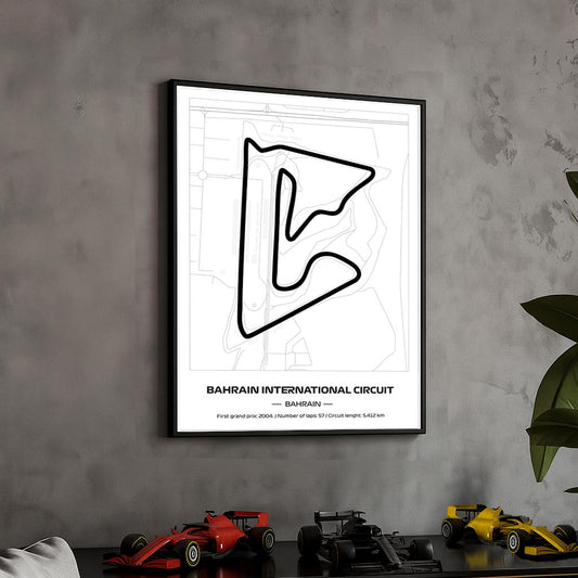 Framed Bahrain Formula 1 Circuit Poster: Minimalist F1 Print (50x70cm)