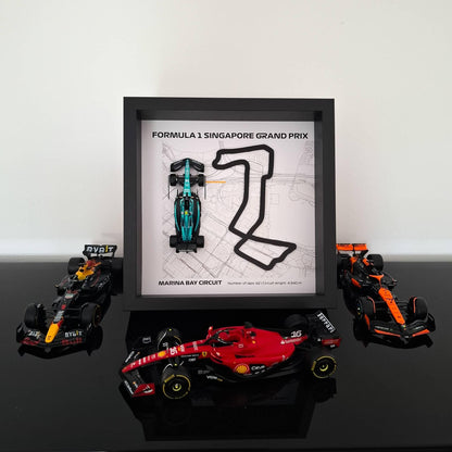 F1 Singapore Framed 3D Art: Marina Bay Circuit, Plexiglass 3D Circuit with Formula One Car Model