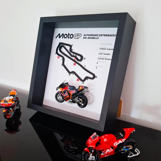 Mugello Moto Circuit 3D Framed Track Wall Art with Motorcycle Model – Italy Racing Gift