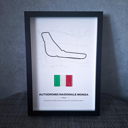 Framed Poster Monza Italy with 3D Flag - High-Quality Printed Background - 31,5 x 22,5cm Display - Formula 1 Gift
