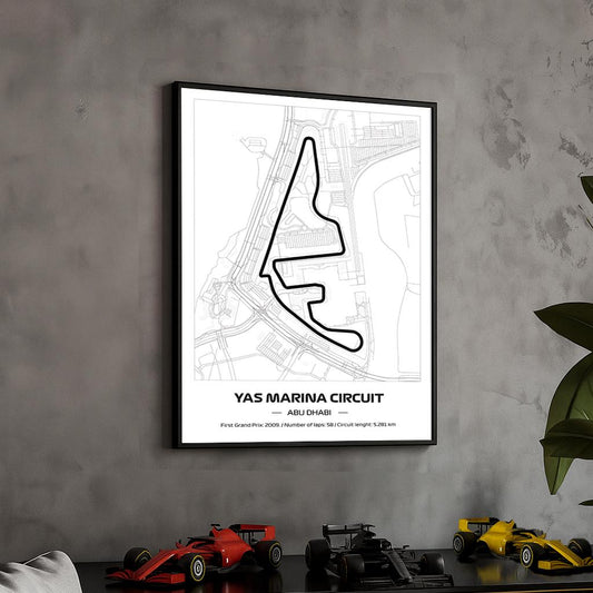 Framed Yas Marina F1 Circuit Poster: Minimalist Motorsport Art (50x70cm)