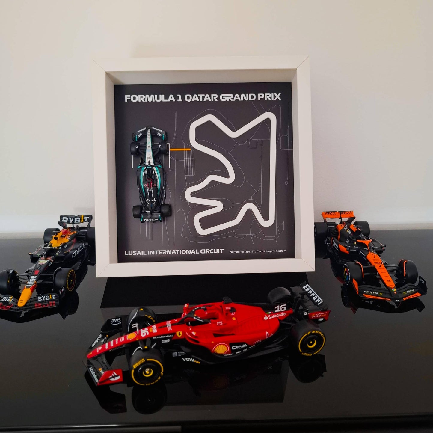 F1 Qatar - Lusail Circuit Framed Artwork: Plexiglass 3D Track with Formula One Car Model