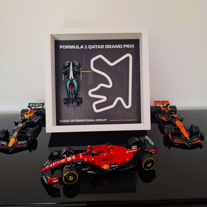 F1 Qatar - Lusail Circuit Framed Artwork: Plexiglass 3D Track with Formula One Car Model