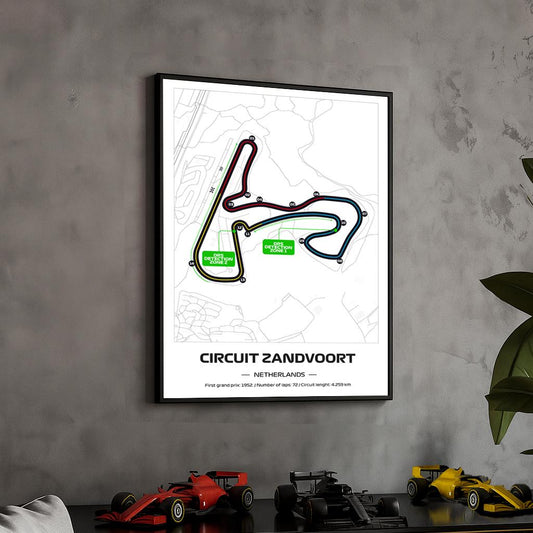 Framed F1 Zandvoort Circuit Poster: Formula 1 Grand Prix Track Map - 50x70cm
