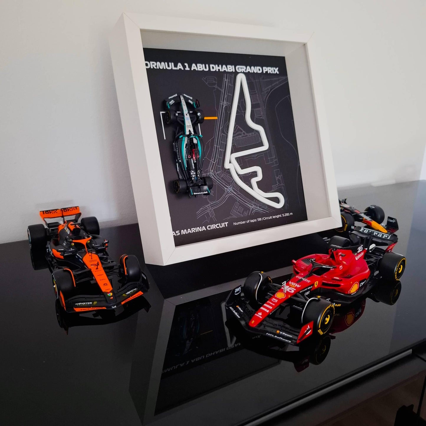 F1 Abu Dhabi - Yas Marina Circuit Framed Art: Plexiglass 3D Track with Formula One Car Model