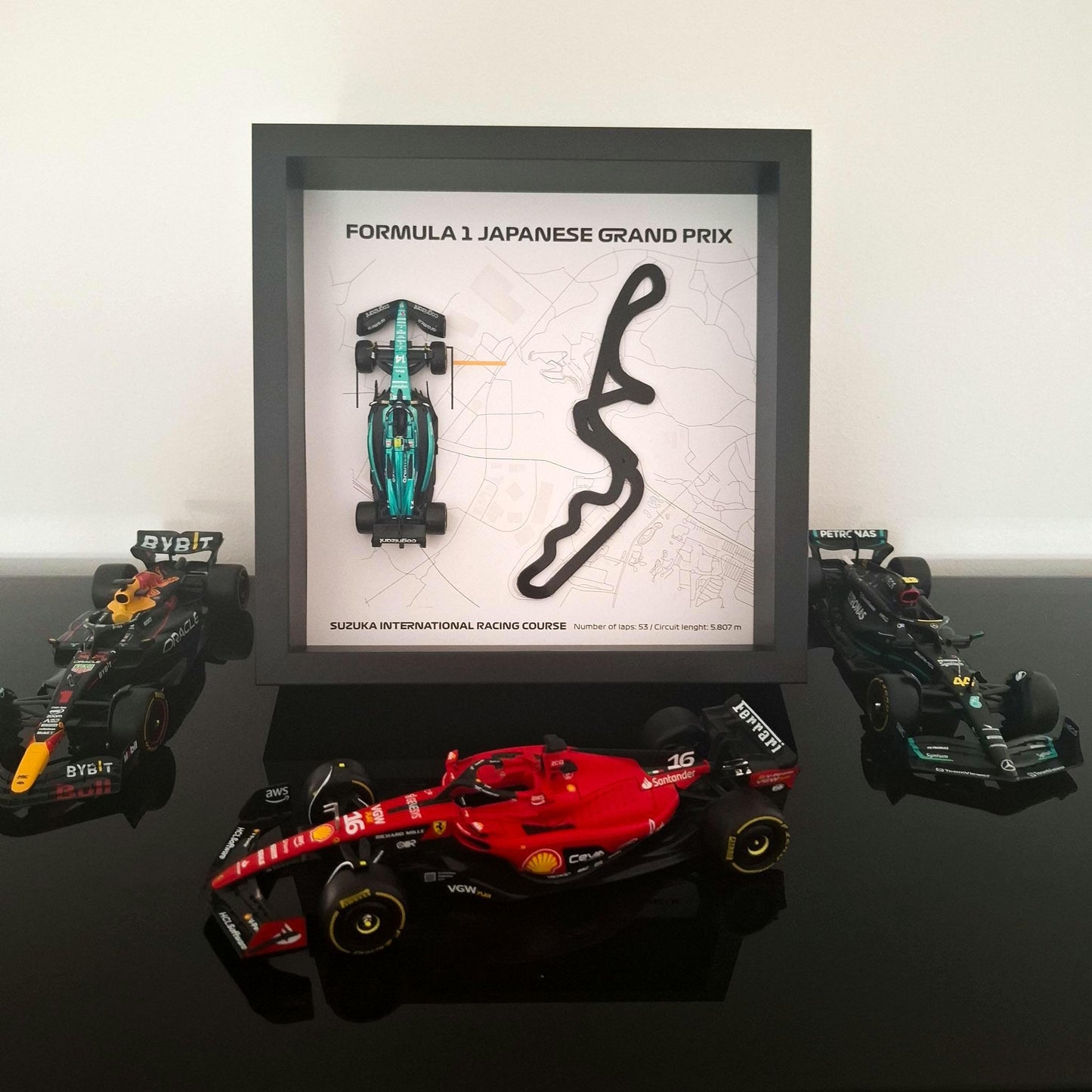 F1 Suzuka Japanese Circuit Framed 3D Art: Plexiglass 3D Track with Formula One Car Model