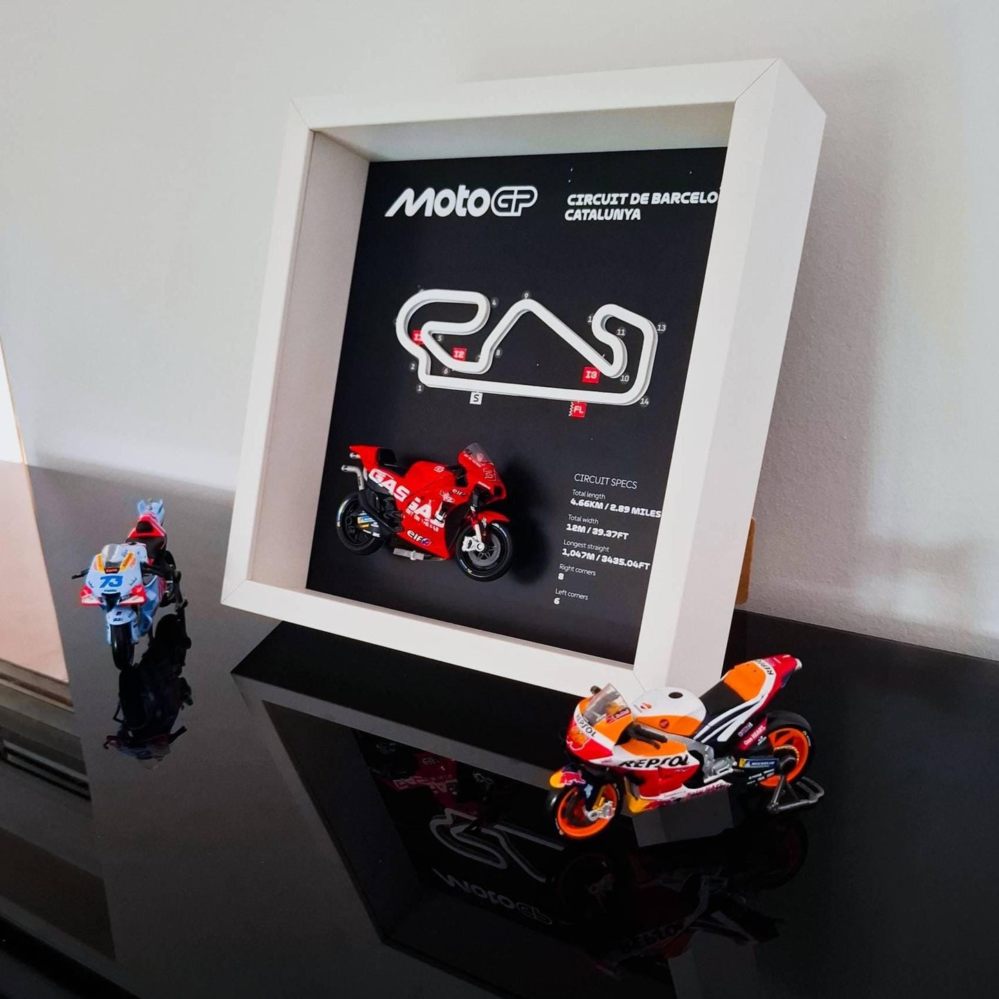 Barcelona Moto Circuit 3D Framed Art: Motorcycle Racing Gift