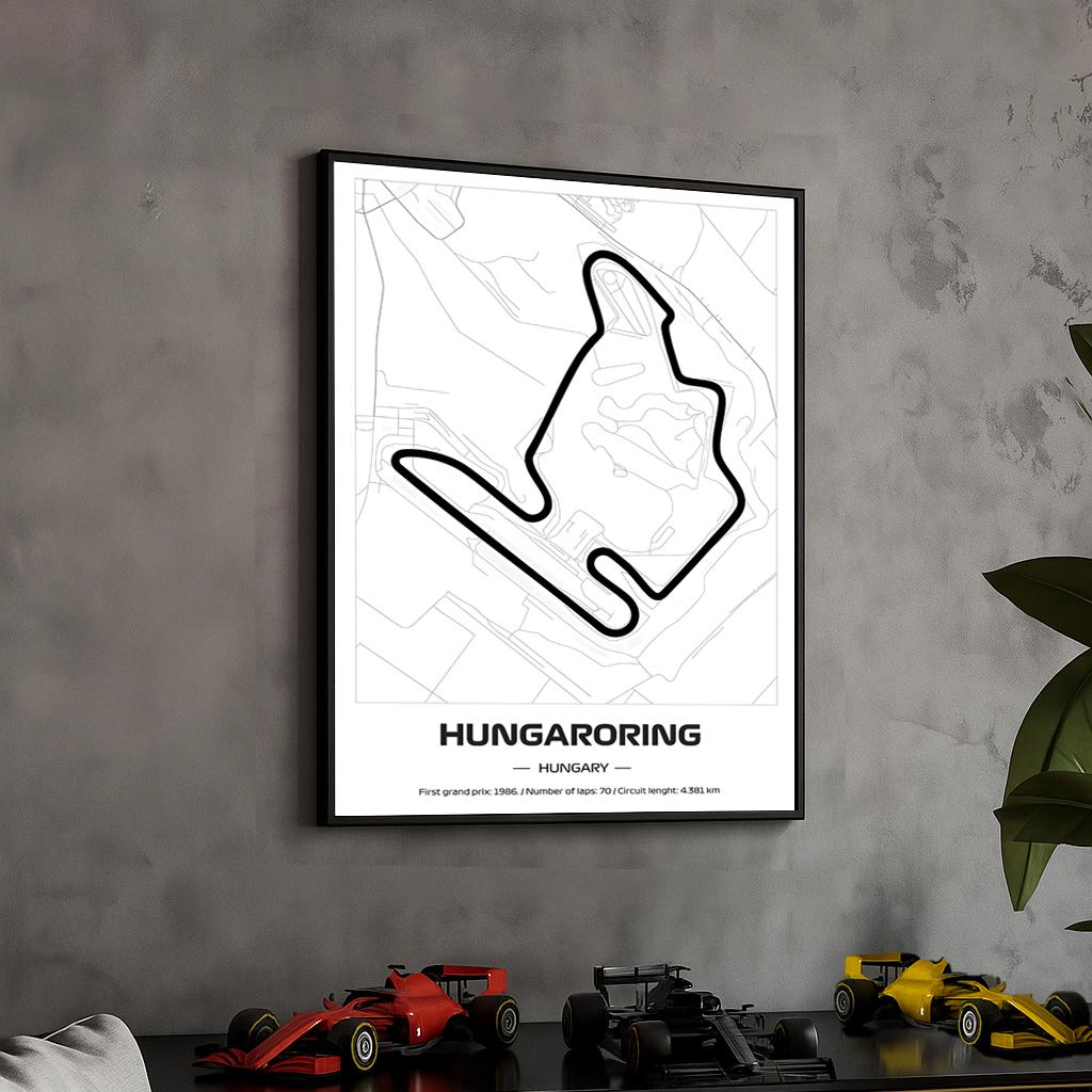 Framed Hungaroring F1 Track Poster: Minimalist Motorsport Art (50x70cm)