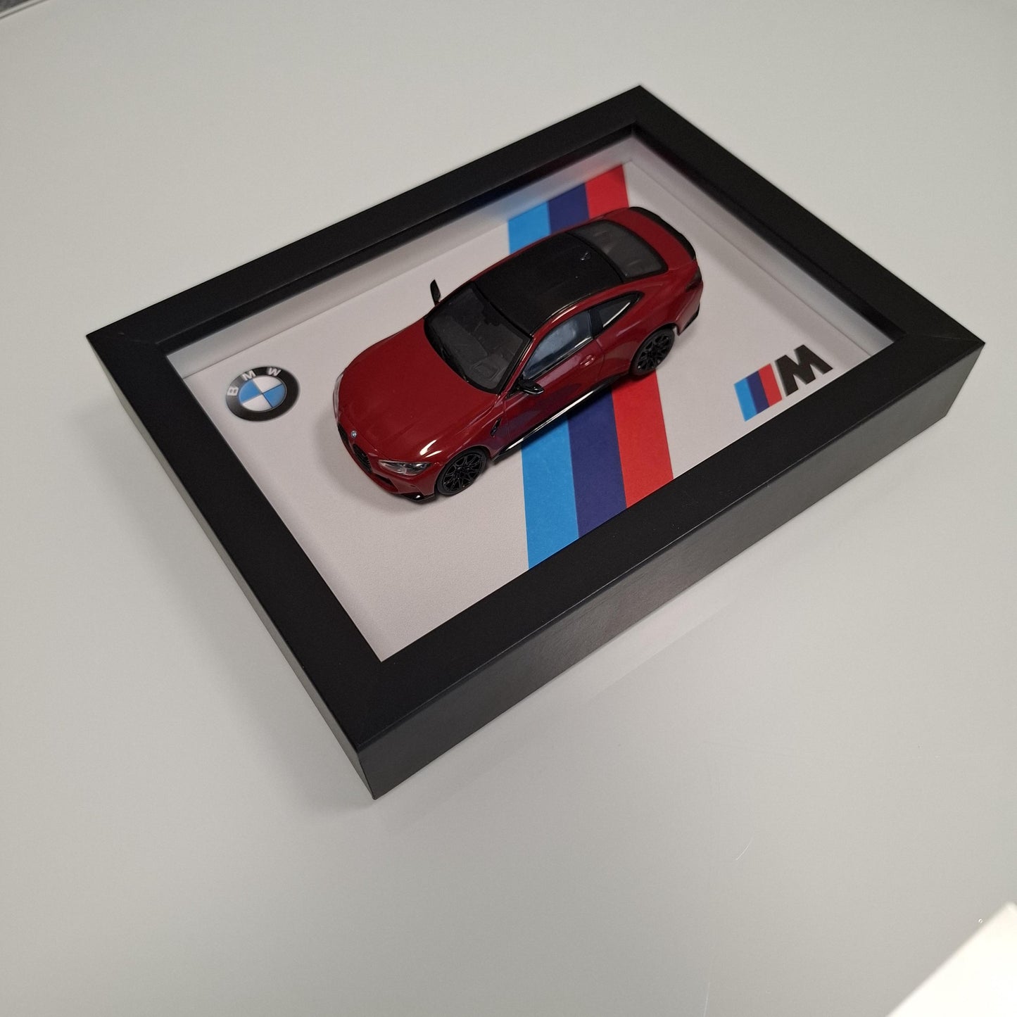 BMW M4 Car Model Mounted on a 1:43 Display Frame - Wall Art - BMW Gift for Car Enthusiasts - M Power Decor
