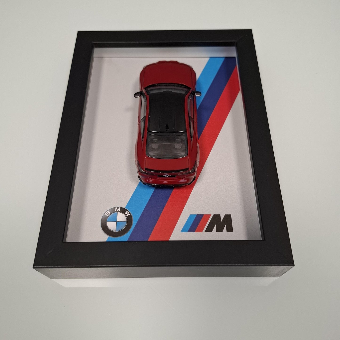 BMW M4 Car Model Mounted on a 1:43 Display Frame - Wall Art - BMW Gift for Car Enthusiasts - M Power Decor