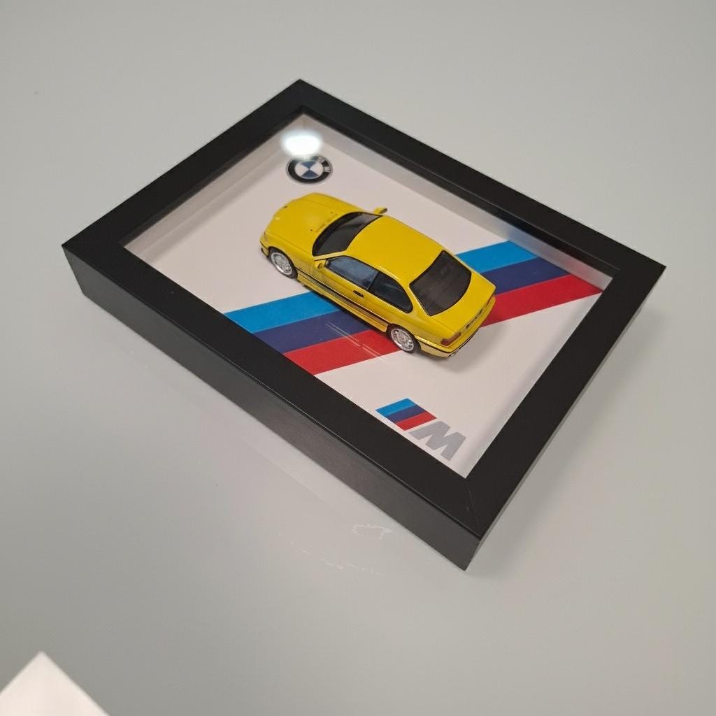 BMW M36 Car Model Mounted on a 1:43 Display Frame - Wall Art Gift