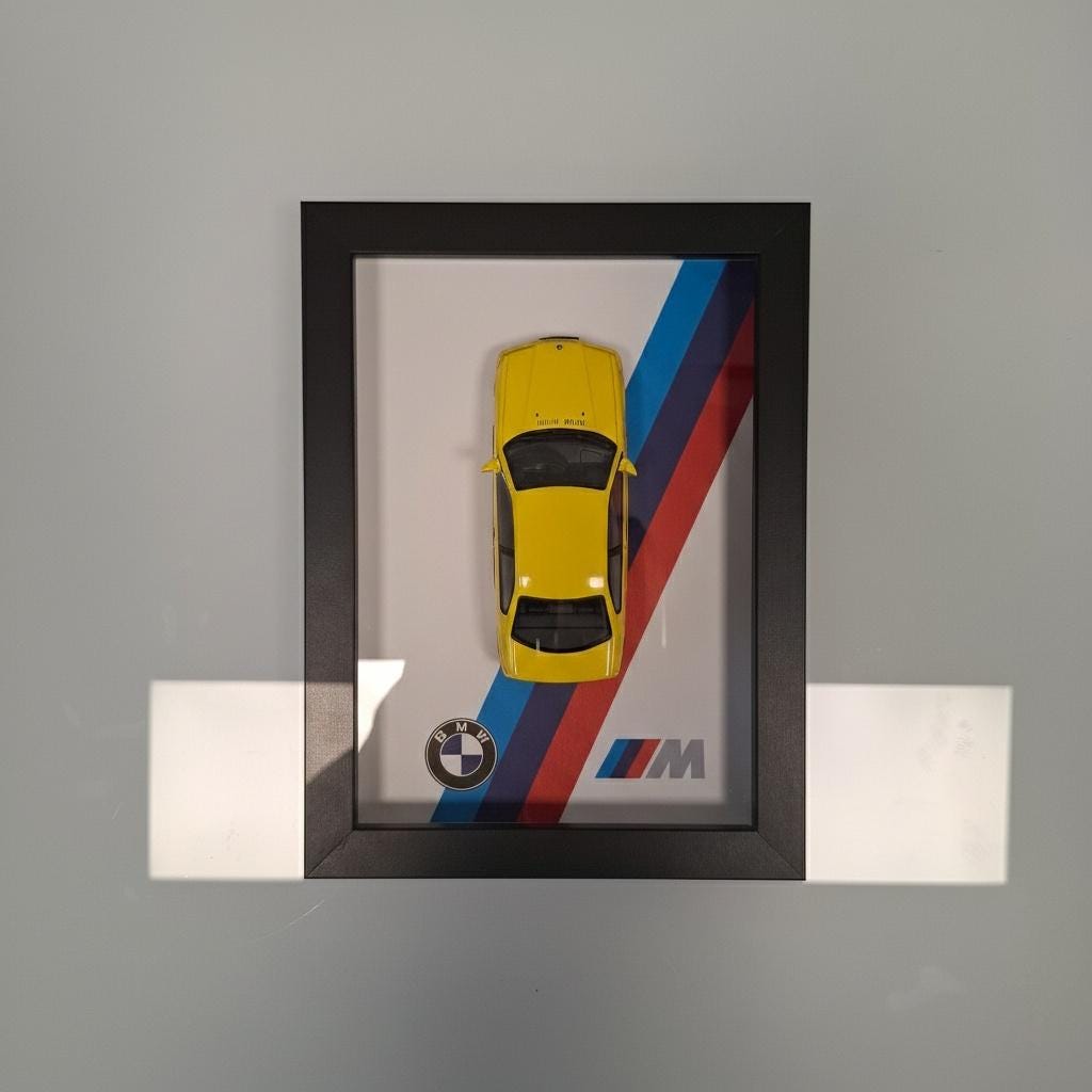 BMW M36 Car Model Mounted on a 1:43 Display Frame - Wall Art Gift