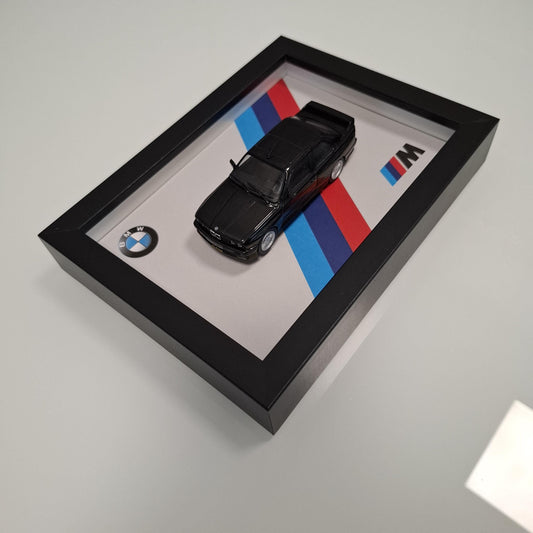 BMW M3 E30 Car Model Mounted on a Display Frame - Wall Art Gift