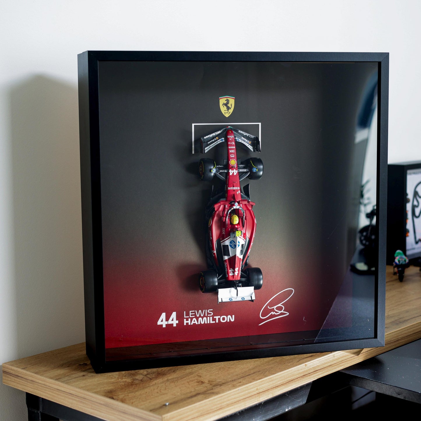 Lewis Hamilton F1 Wall Art | Formula 1 3D Framed Artwork | Ferrari Racing Decor Gift - Deep Frame - 50x50x12 cm