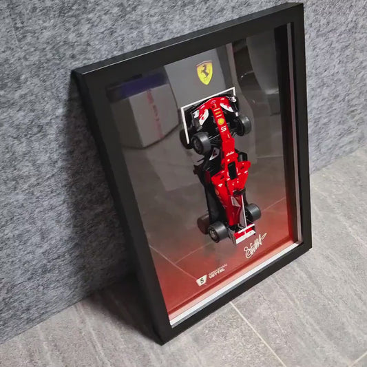 Sebastian Vettel F1 Frame with Ferrari 1:24 Scale Car - Background with Name and Signature - 30x40cm Display - Formula 1 Gift