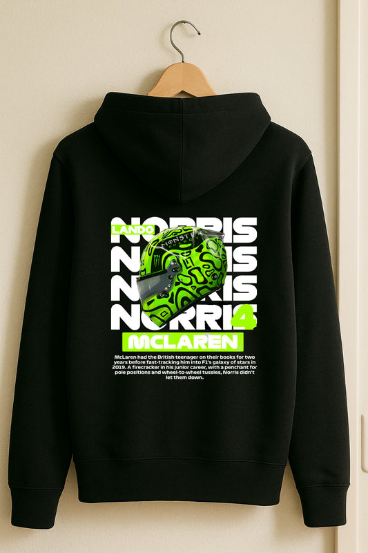 Lando Norris #4 Helmet Hoodie – Neon Green Design | F1 Merch | Black