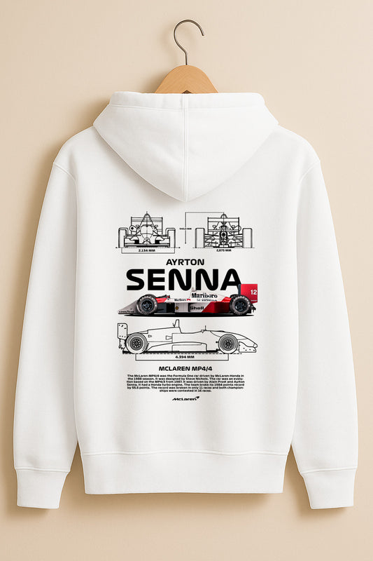 Ayrton Senna Hoodie – McLaren MP4/4 Tribute | F1 Legend | White