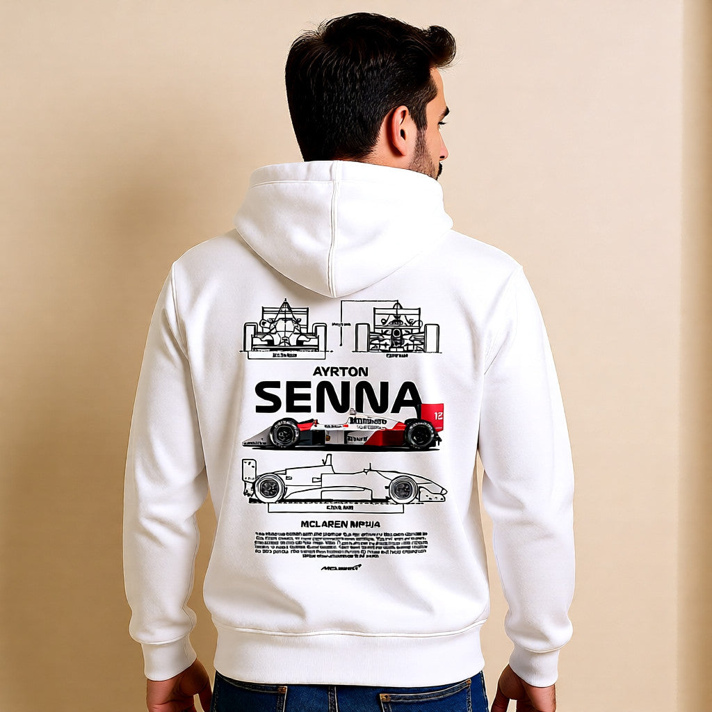Ayrton Senna Hoodie – McLaren MP4/4 Tribute | F1 Legend | White