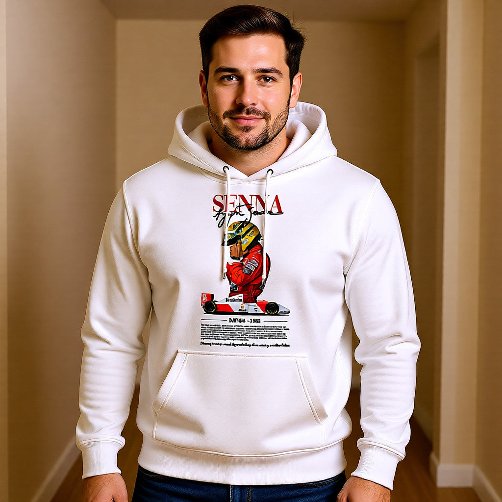 Ayrton Senna Hoodie – McLaren MP4/4 Tribute | F1 Legend | White