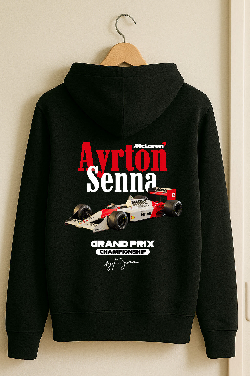 Ayrton Senna McLaren Hoodie – F1 Legend Vintage Racing | Retro Black
