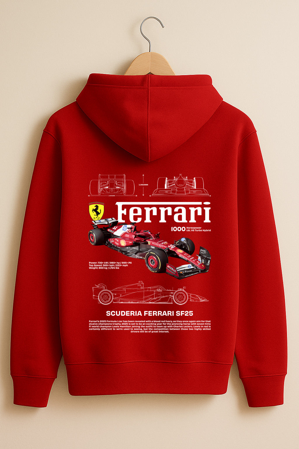 Lewis Hamilton Ferrari Hoodie SF25 Graphic – Scuderia F1 Fan Merch | Red